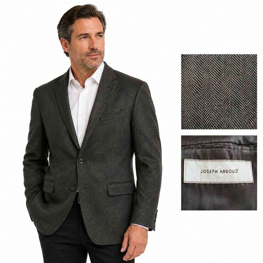 Joseph Abboud Blazer Men 44L Brown Herringbone 100% Wool Sport Coat Professional